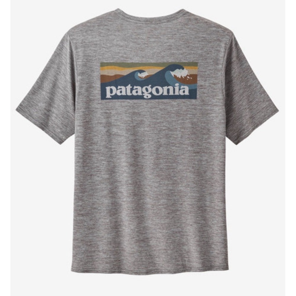 Patagonia Mens Capilene‎ Cool Daily Graphic Surfwaters Grey Shirt Sleeve Sz-S